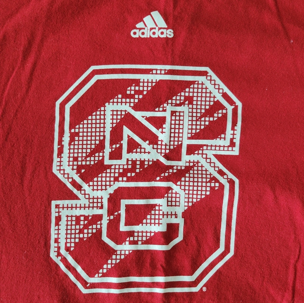 Adidas NC State Wolfpack Long Sleeve  TShirt S EUC 100% Cotton Red & White